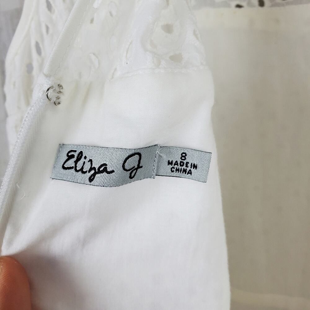 Eliza J Eyelet Fit & Flare Dress White Size 8 - Picture 3 of 11
